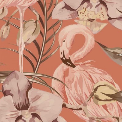 Tapet designer Tropical Shore (Tropical Flamingo), Terracotta - Feathr, Tapet Exclusivist 