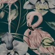 Tapet designer Tropical Shore (Tropical Flamingo), Deep Green - Feathr