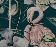 Tapet designer Tropical Shore (Tropical Flamingo), Deep Green - Feathr