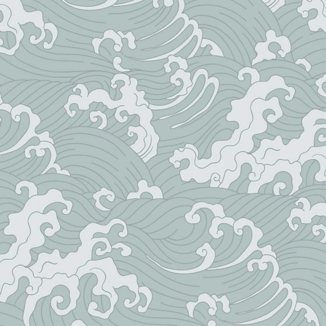 Tapet cu design minimalist inspirat de valurile oceanului, în nuanțe de bleu-gri deschis.