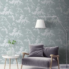 Tapet designer Ocean Spray (Japanese Wave), Duck Egg - Feathr