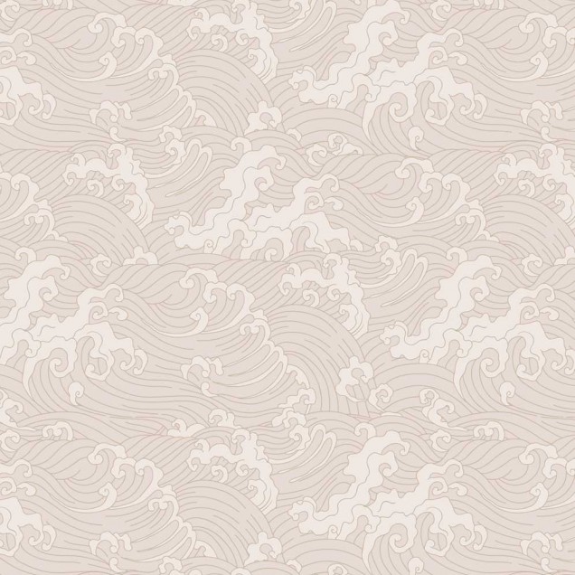 Tapet cu design modern de valuri japoneze, Ocean Spray (Japanese Wave), Blush