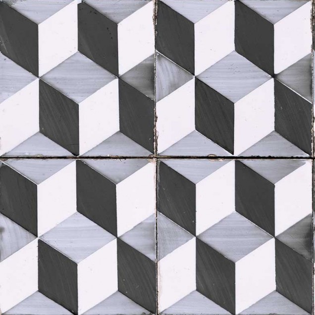 Tapet cu model geometric de dale portugheze, monocrom, cu aspect modern si elegant