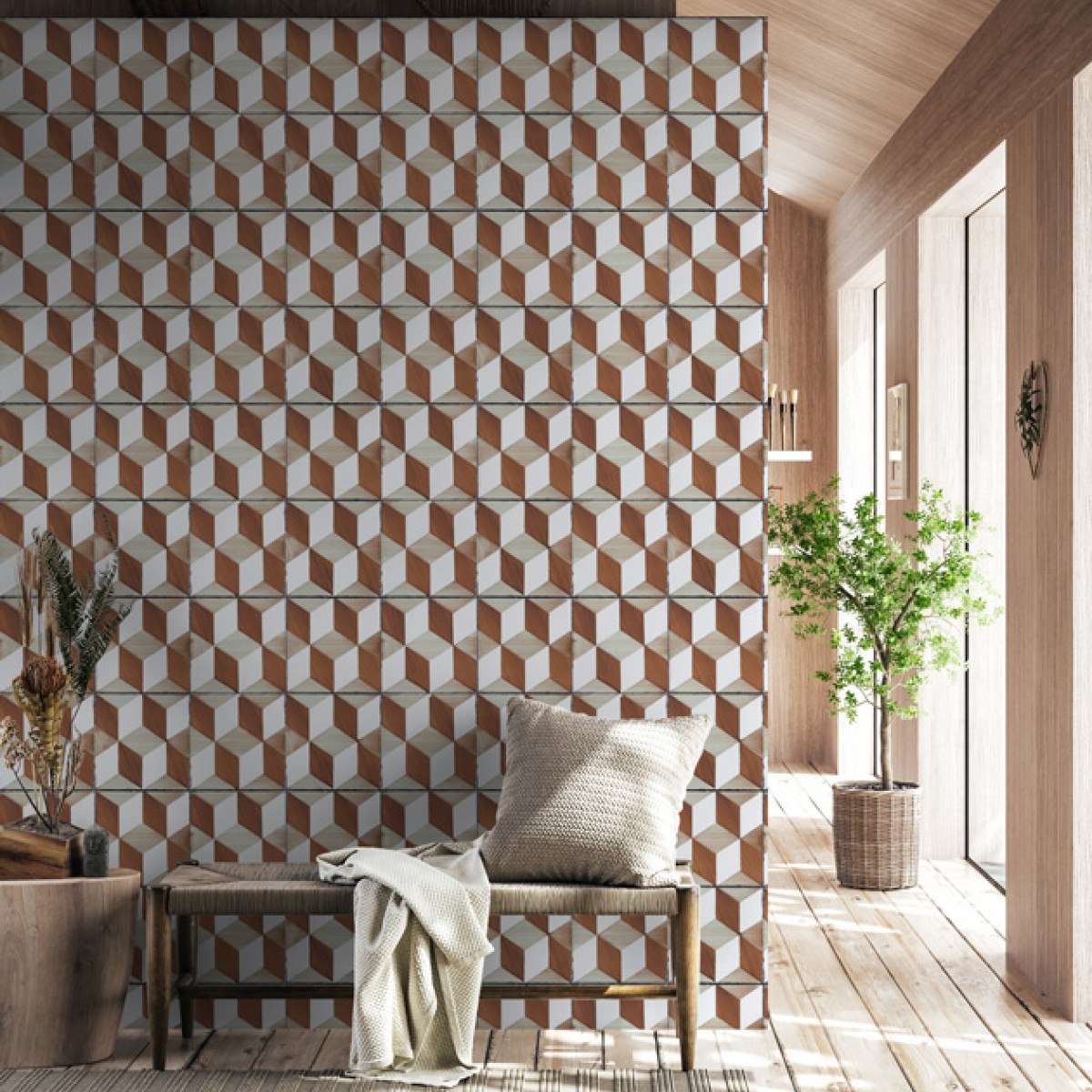 Tapet designer Lisbon (Portuguese Tile), Honey - Feathr, Tapet living 