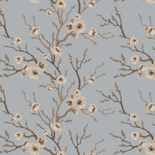 Tapet floral minimalist cu design asiatic, Eastern Secret Duck Egg - Feathr.