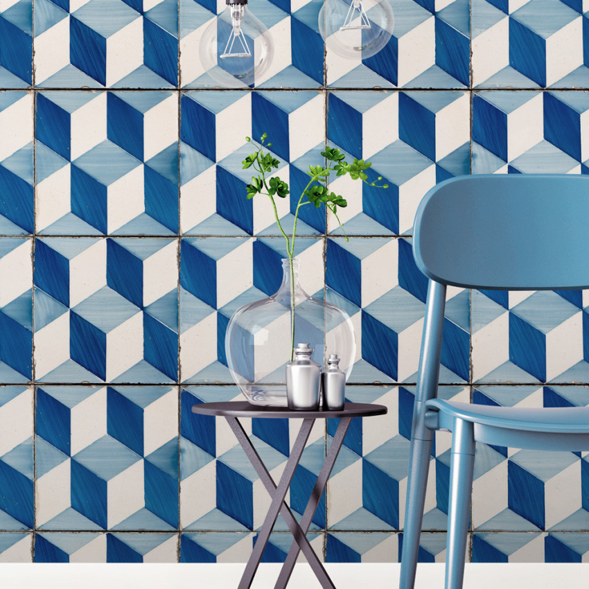 Tapet designer Lisbon (Portuguese Tile), Blue - Feathr