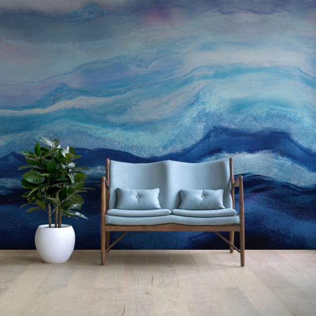 Tapet cu design abstract modern, în nuanțe de albastru și gri