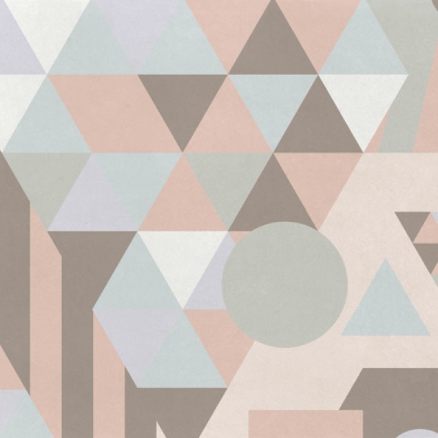 Tapet geometric cu forme abstracte, culori calde și delicate de roz, gri și bleumarin