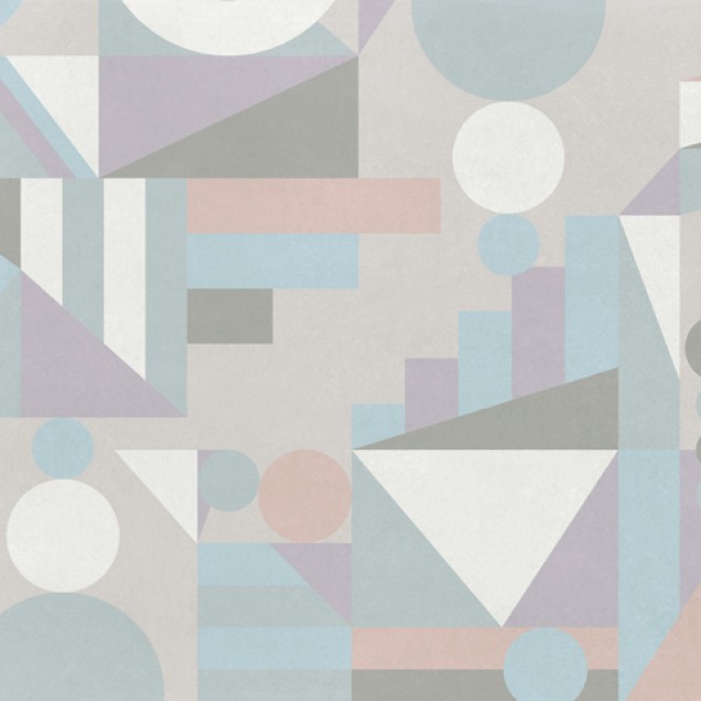 Tapet geometric modern Huge Geometry 4, Feathr, cu design abstract, culori pastelate și forme geometrice simple.
