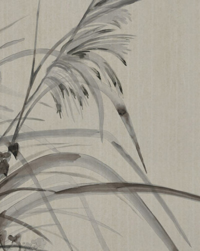 Wallpaper minimalist cu design de plante, tonuri neutre.