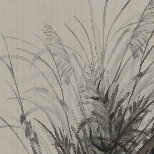 Wallpaper minimalist cu design de plante, tonuri neutre.