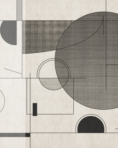 Tapet abstract cu design geometric minimalist în nuanțe de gri și negru