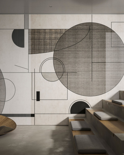 Tapet abstract cu design geometric minimalist în nuanțe de gri și negru