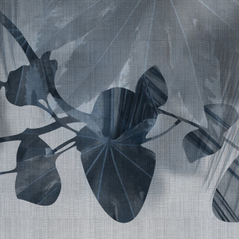 Tapet floral abstract în tonuri de albastru și gri