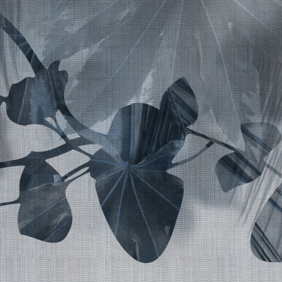 Tapet floral abstract în tonuri de albastru și gri