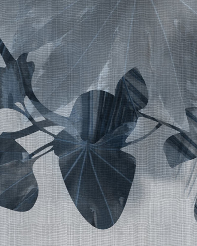 Tapet floral abstract în tonuri de albastru și gri
