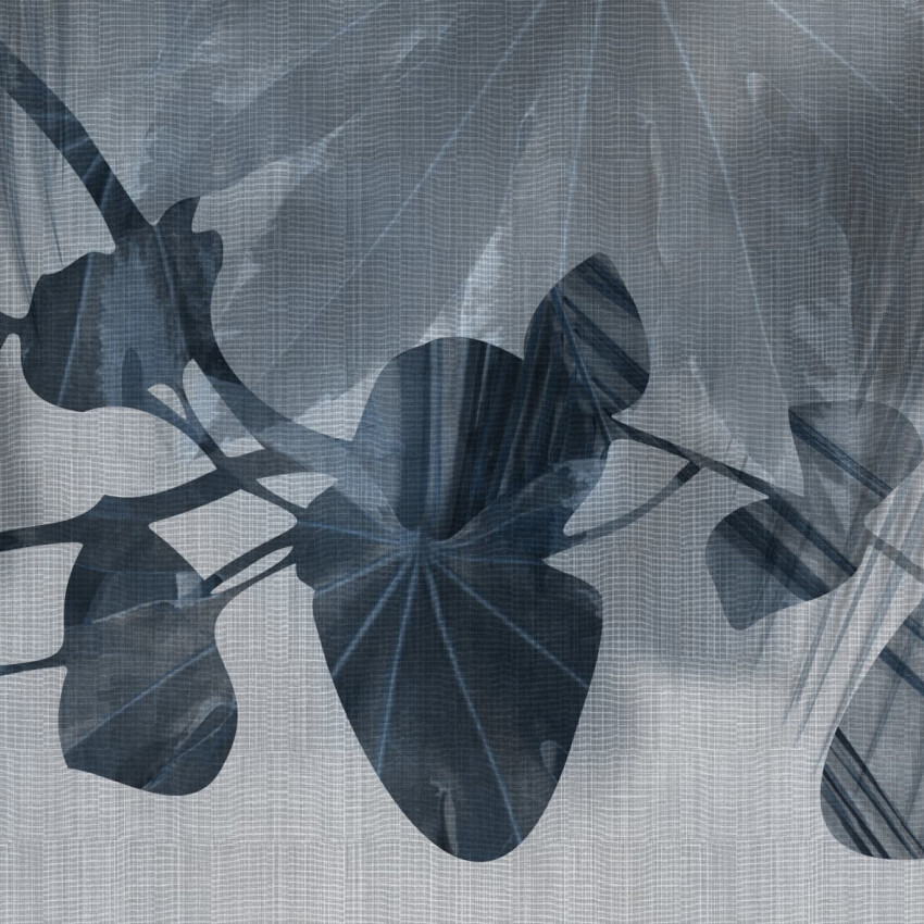 Tapet floral abstract în tonuri de albastru și gri