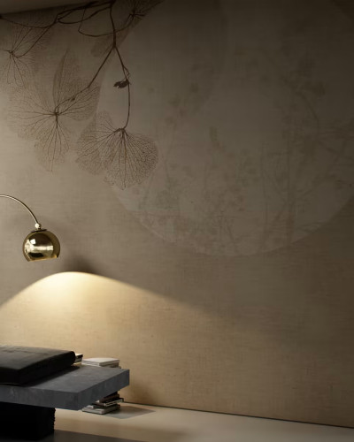 Tapet cu design floral bej, stil zen