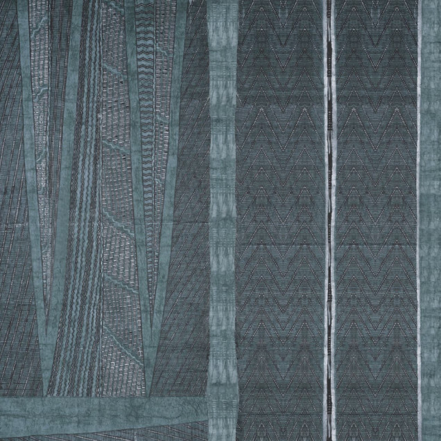 Fototapet cu design geometric și texturi fine în nuanțe de albastru-verde