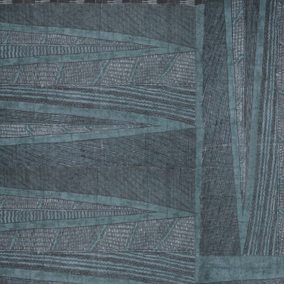 Fototapet cu design geometric și texturi fine în nuanțe de albastru-verde