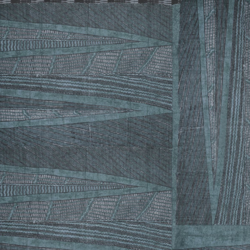 Fototapet cu design geometric și texturi fine în nuanțe de albastru-verde