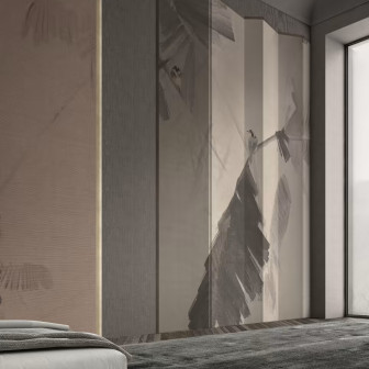 Tapet decorativ cu design artistic de frunze și păsări