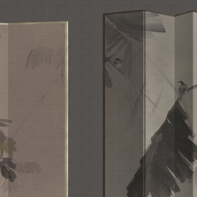 Tapet decorativ cu design artistic de frunze și păsări