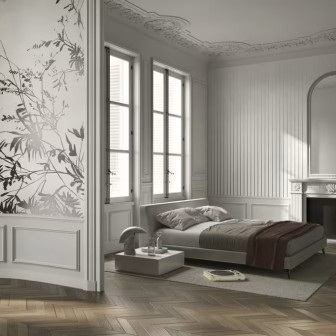 Tapet floral elegant într-un dormitor modern