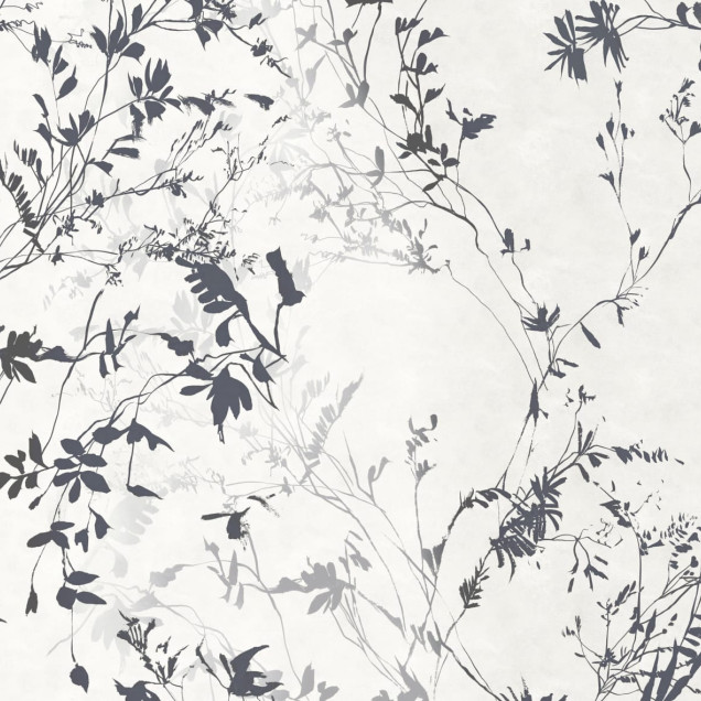 Tapet floral elegant cu frunze negre și fundal deschis