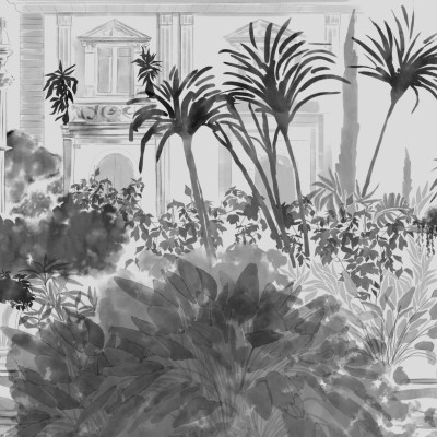 Fototapet artistic monocrom cu motive vegetale
