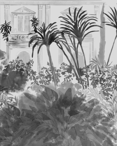 Fototapet artistic monocrom cu motive vegetale