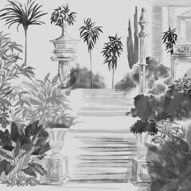 Fototapet artistic monocrom cu motive vegetale