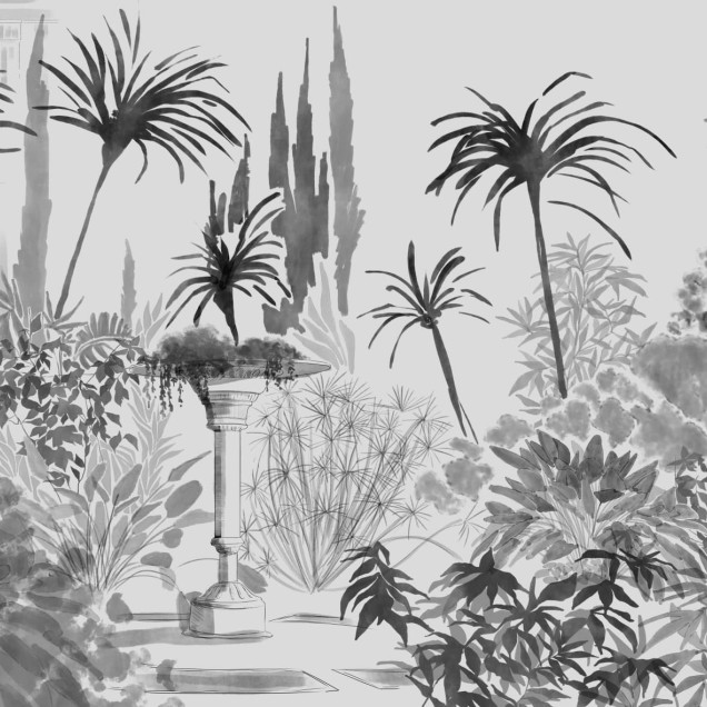 Fototapet artistic monocrom cu motive vegetale