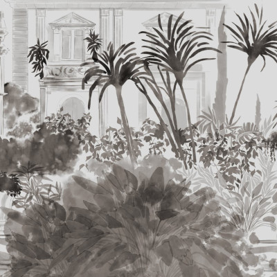 Fototapet elegant cu design vegetal monocrom