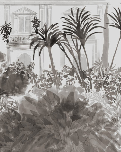 Fototapet elegant cu design vegetal monocrom