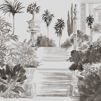 Fototapet elegant cu design vegetal monocrom