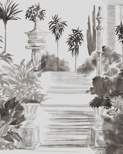 Fototapet elegant cu design vegetal monocrom