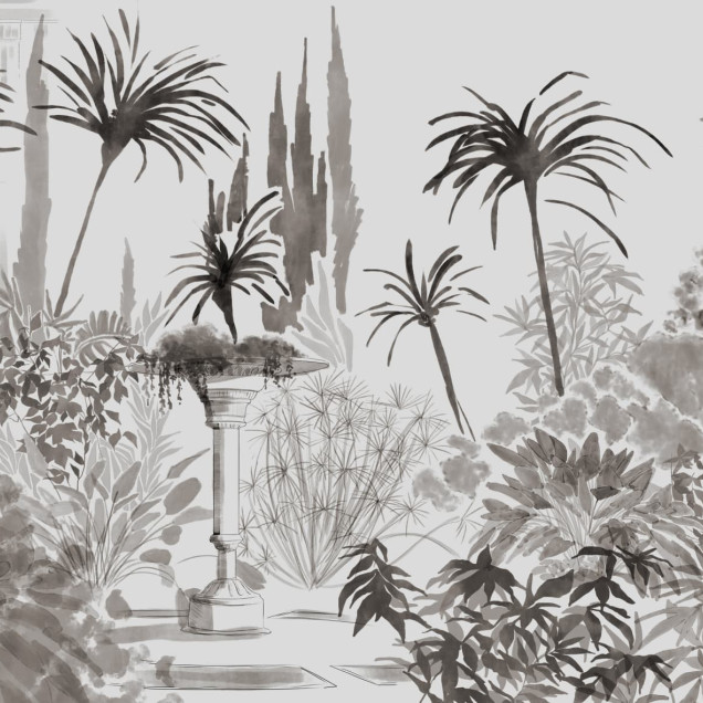 Fototapet elegant cu design vegetal monocrom