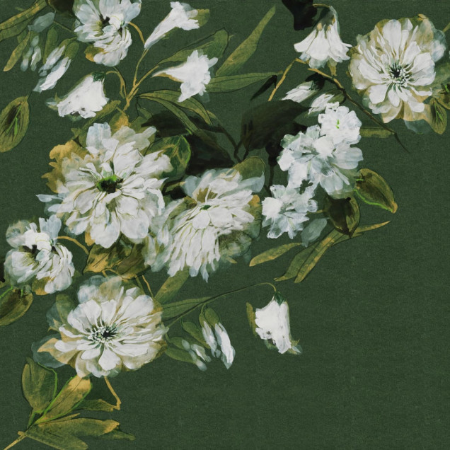 Fototapet floral cu flori albe pe fundal verde