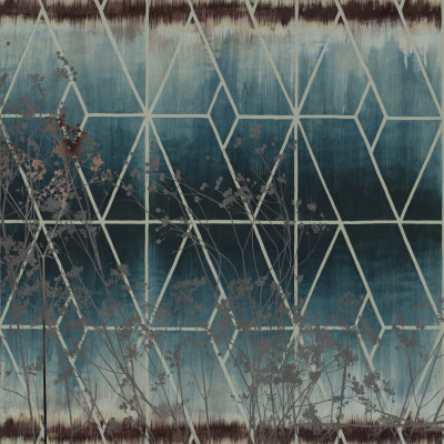 Fototapet decorativ cu design geometric și floral, ideal pentru living sau restaurant