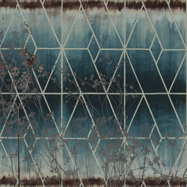 Fototapet decorativ cu design geometric și floral, ideal pentru living sau restaurant