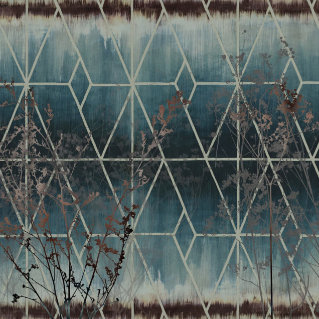 Fototapet decorativ cu design geometric și floral, ideal pentru living sau restaurant