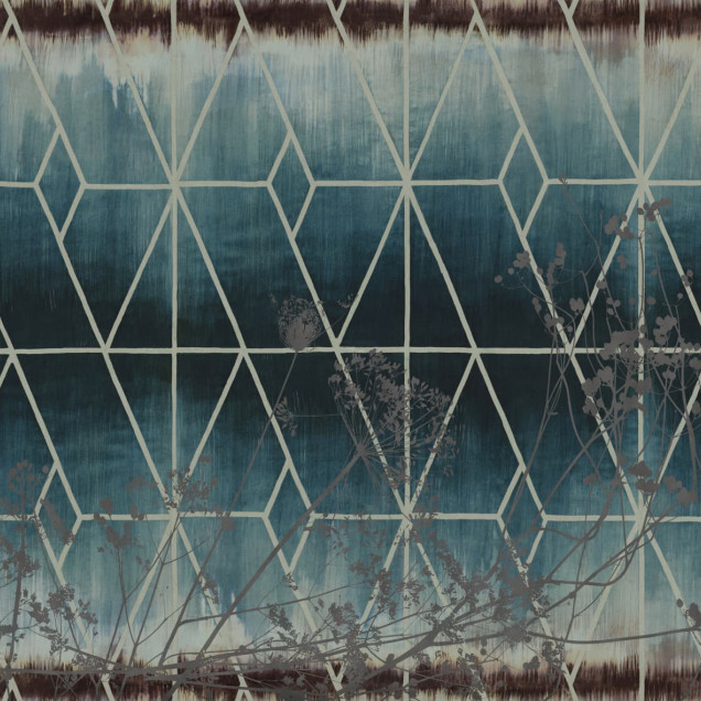 Fototapet decorativ cu design geometric și floral, ideal pentru living sau restaurant