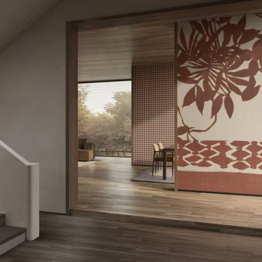 Tapet floral cu design boem în interior modern