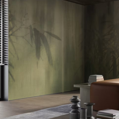 Tapet cu design abstract de frunze verzi