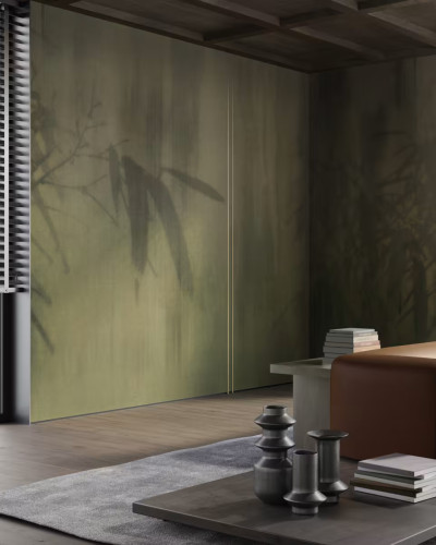 Tapet cu design abstract de frunze verzi