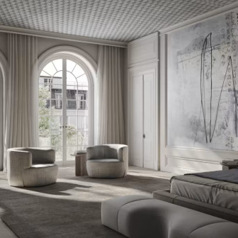 Tapet decorativ cu model geometric in living modern