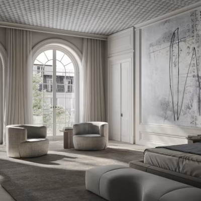 Tapet decorativ cu model geometric in living modern