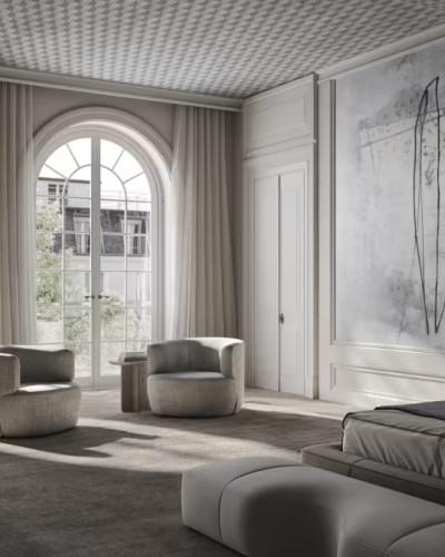 Tapet decorativ cu model geometric in living modern
