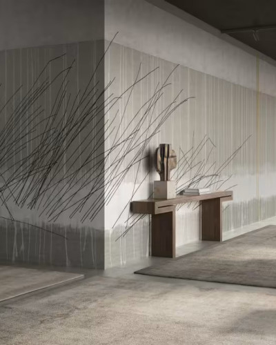 Tapet cu design artistic, linii negre pe fundal gri